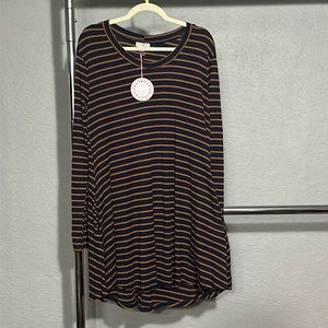 Umgee Navy/Brown Stripped Dress with Pockets.
